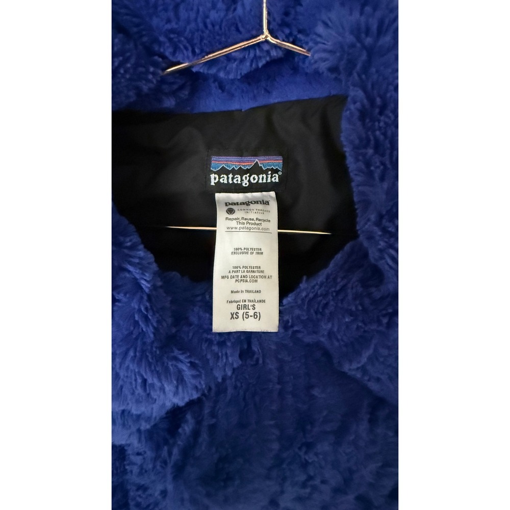 Patagonia Girls Cobalt Blue Faux Fur Coat Jacket XS 5-6 Plush Fleece - Picture 5 of 11